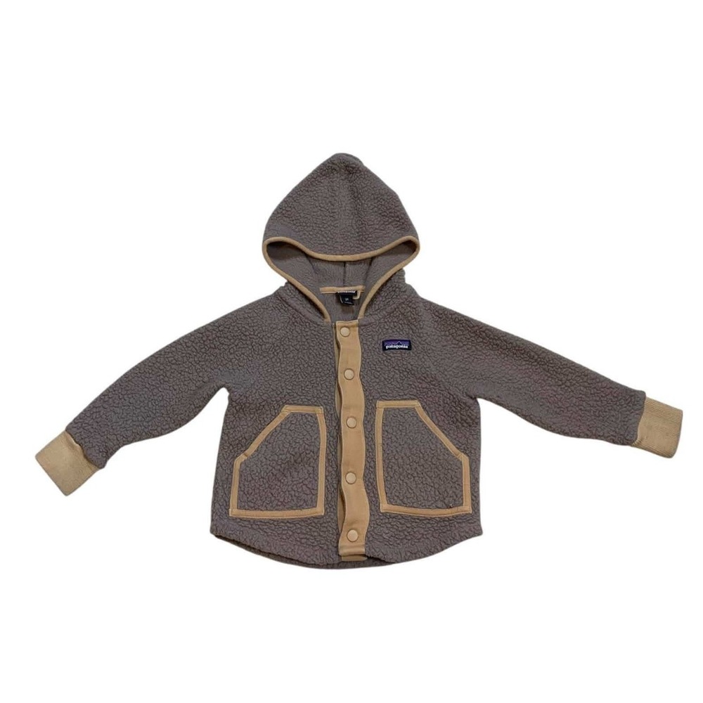 Patagonia Baby Retro Pile Fleece Hooded Jacket Size 2T Taupe Tan Snap Up Coat